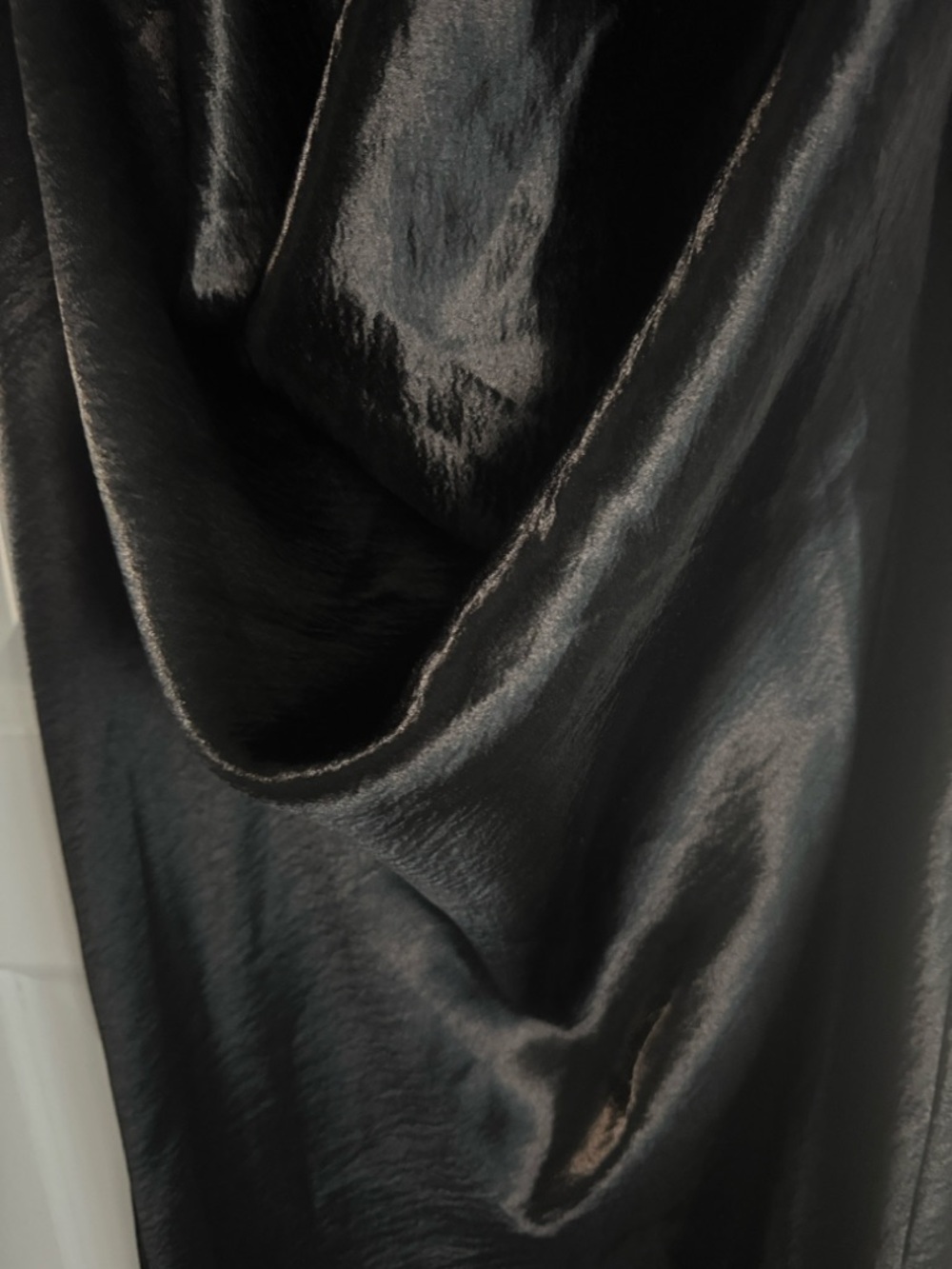 Elegant Black Satin Slip Dress with Cowl Neck and slit - Picture 3 of 5